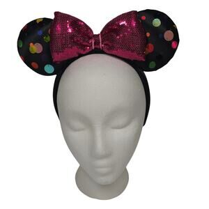 Disney Parks Minnie Mouse Ears and Bow Headband Black with Pink Bow